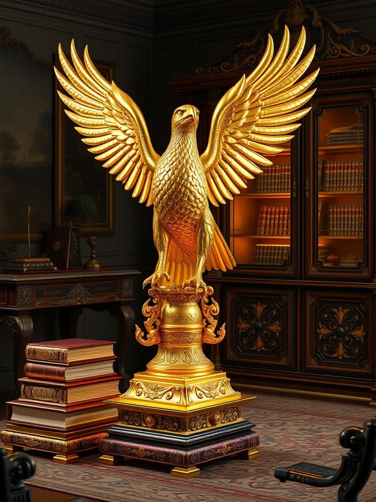 Golden Eagle Sculpture in Vintage Living Room