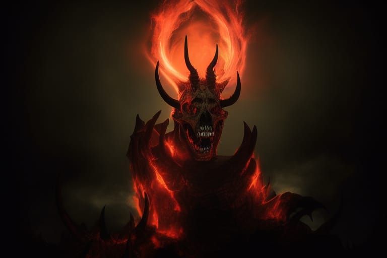 Terrifying Demon Skull Emerging From Hellfire