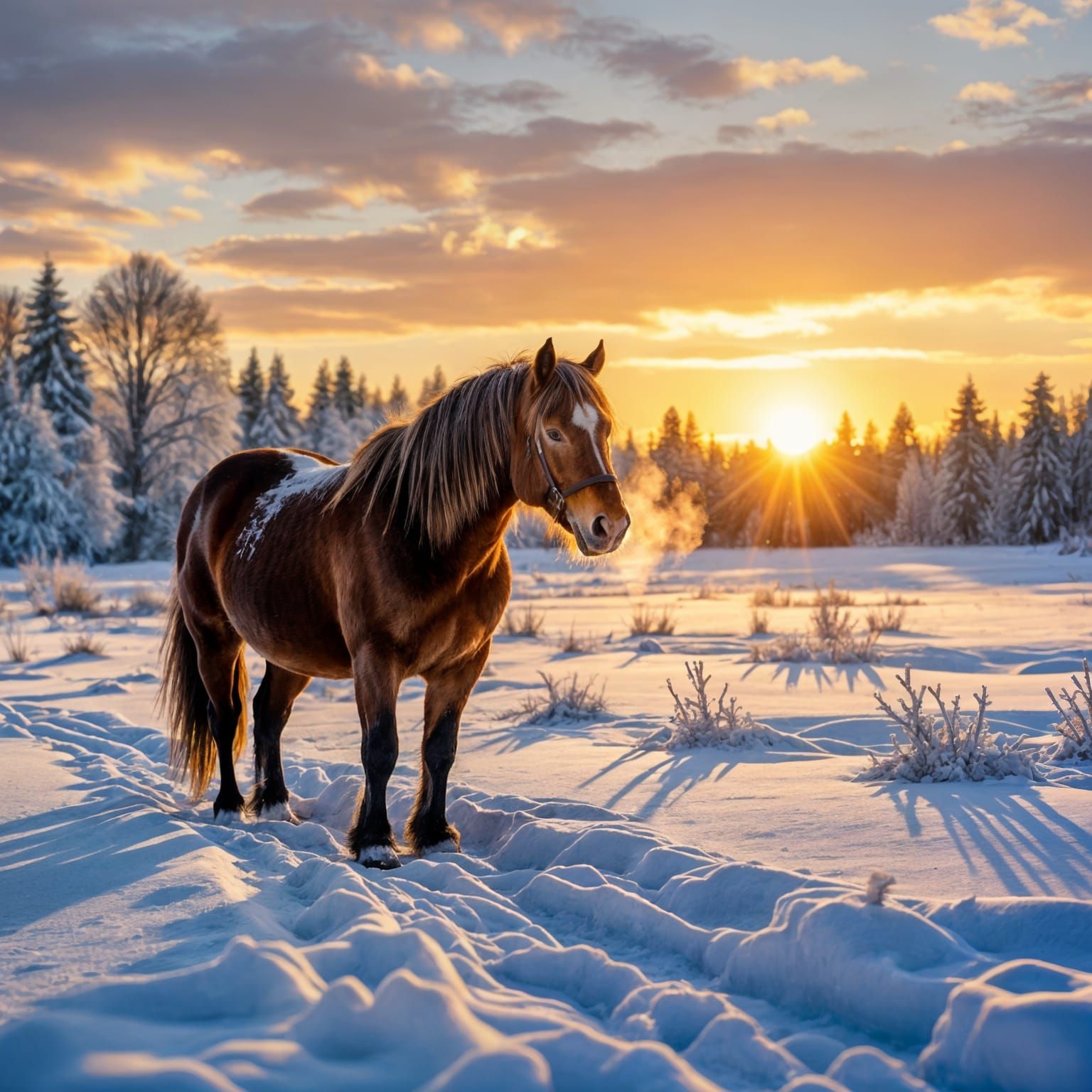 Even that old horse is something to see this snow-covered morning. Matsuo Bashō.
