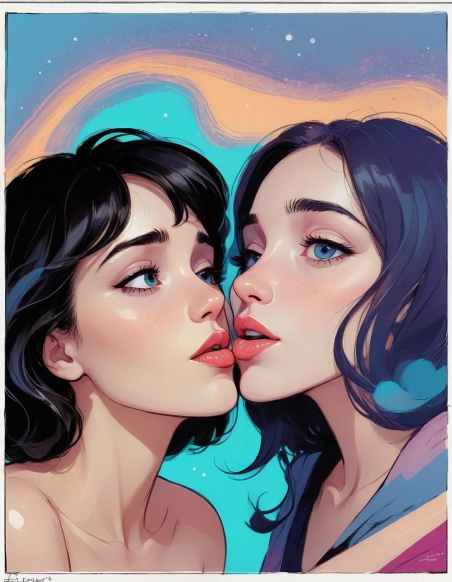 Abstract Kiss in Cel-Shaded Cartoon Style