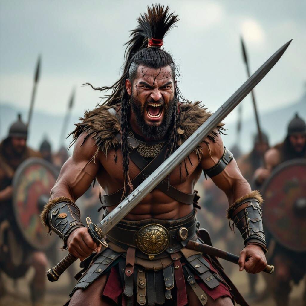 Powerful Warrior Unleashes a Fierce War Cry