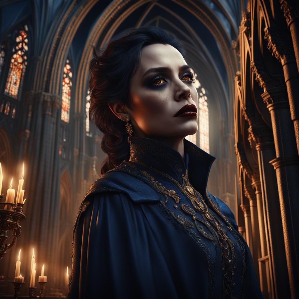 Mysterious Vampire Portrait in Gothic Setting