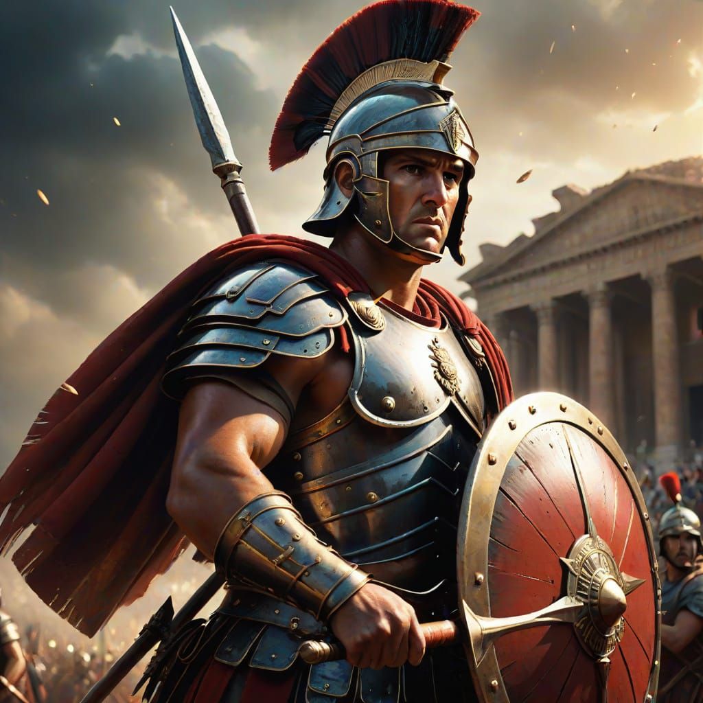 Roman Soldier with Spear and Shield as Impressionist Art