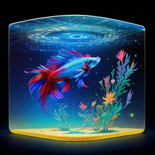 Cosmic Betta Fish Circus: Holographic Astral Illustration