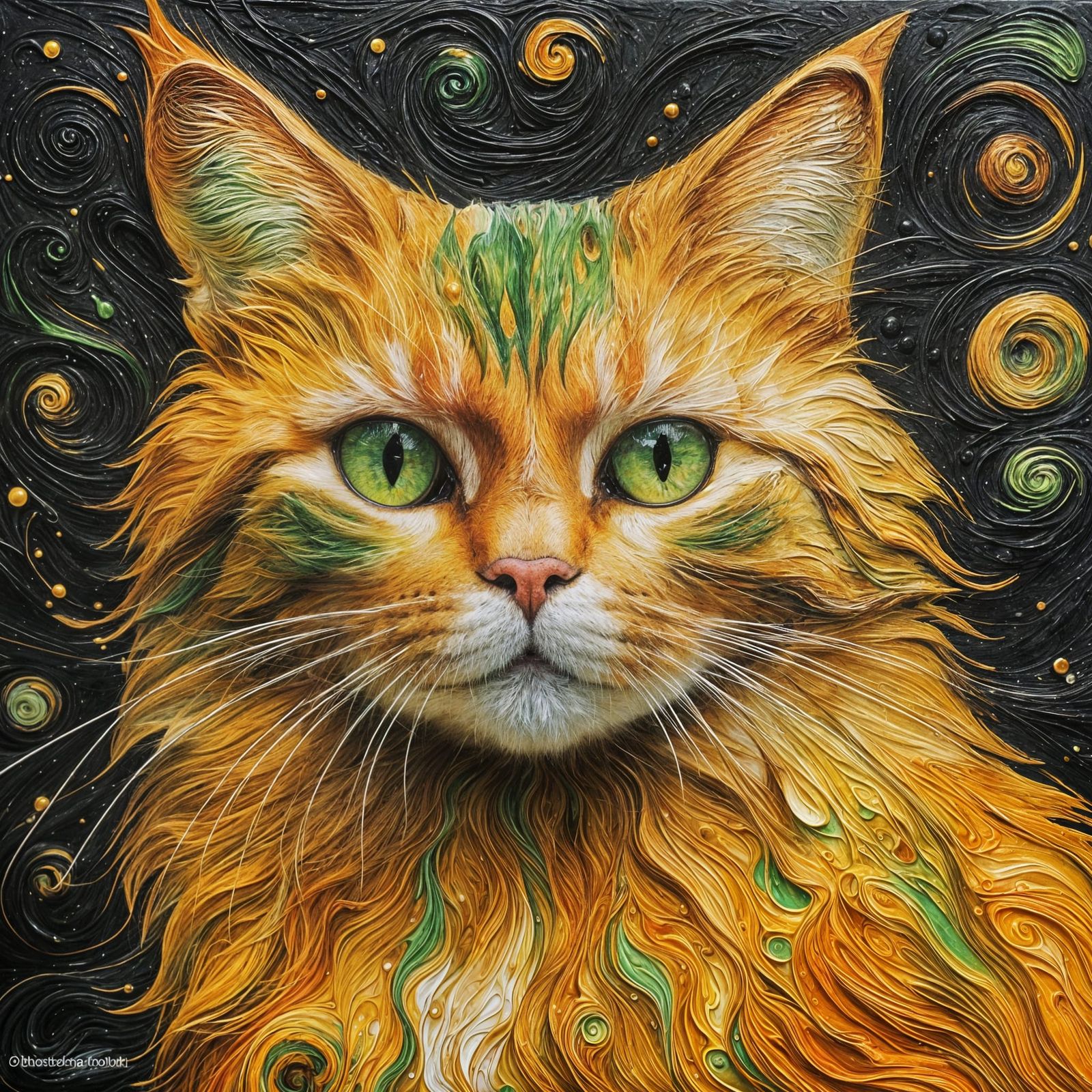 Abstract Impasto Painting of an Orange Cat