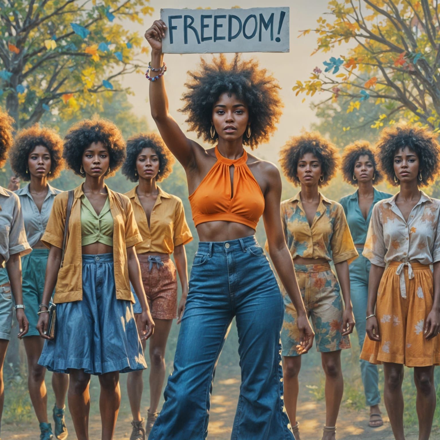 1960s Civil Rights Rally in Impressionist Oil Painting