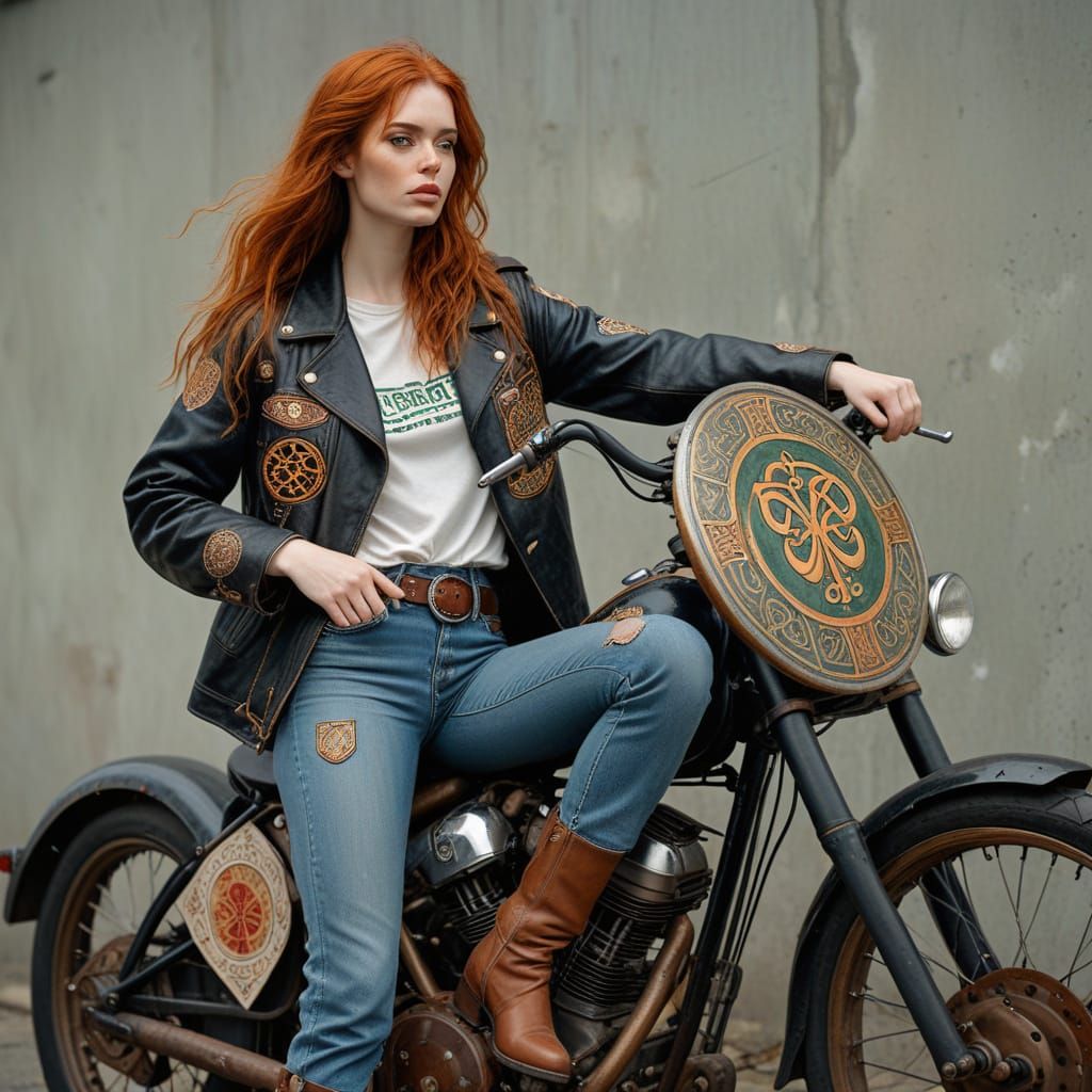 Sensual Celtic Warrior in Oversized Jacket and Bell Bottoms