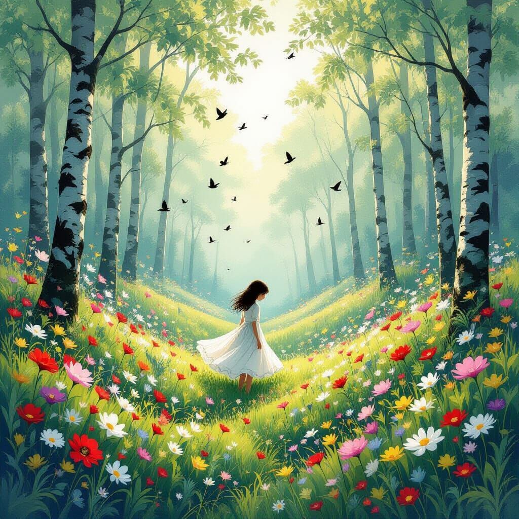 Dreamy Surreal Landscape with Rippling Forests