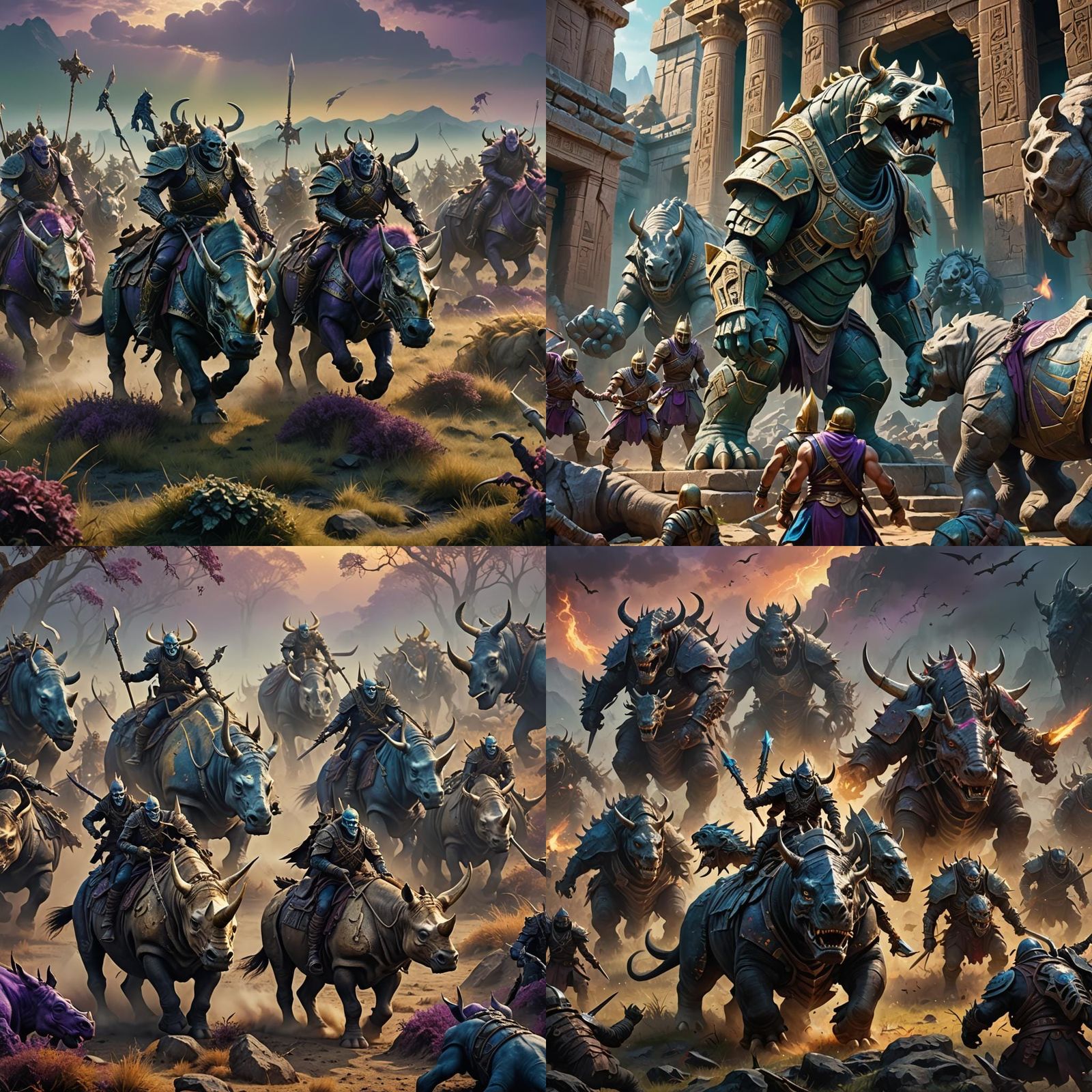 Skeleton Army on Rhinos: Detailed Matte Painting