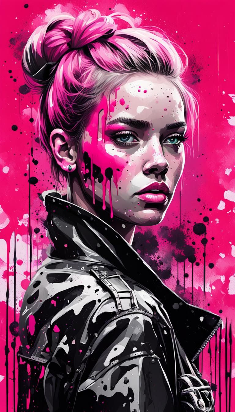 Trash Polka Style Female Portrait in 8k