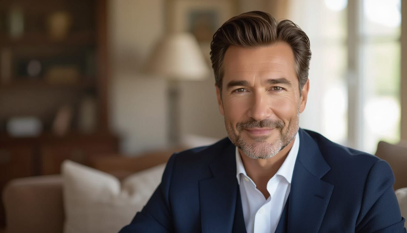 Sophisticated Slavic Man in Cozy Living Room