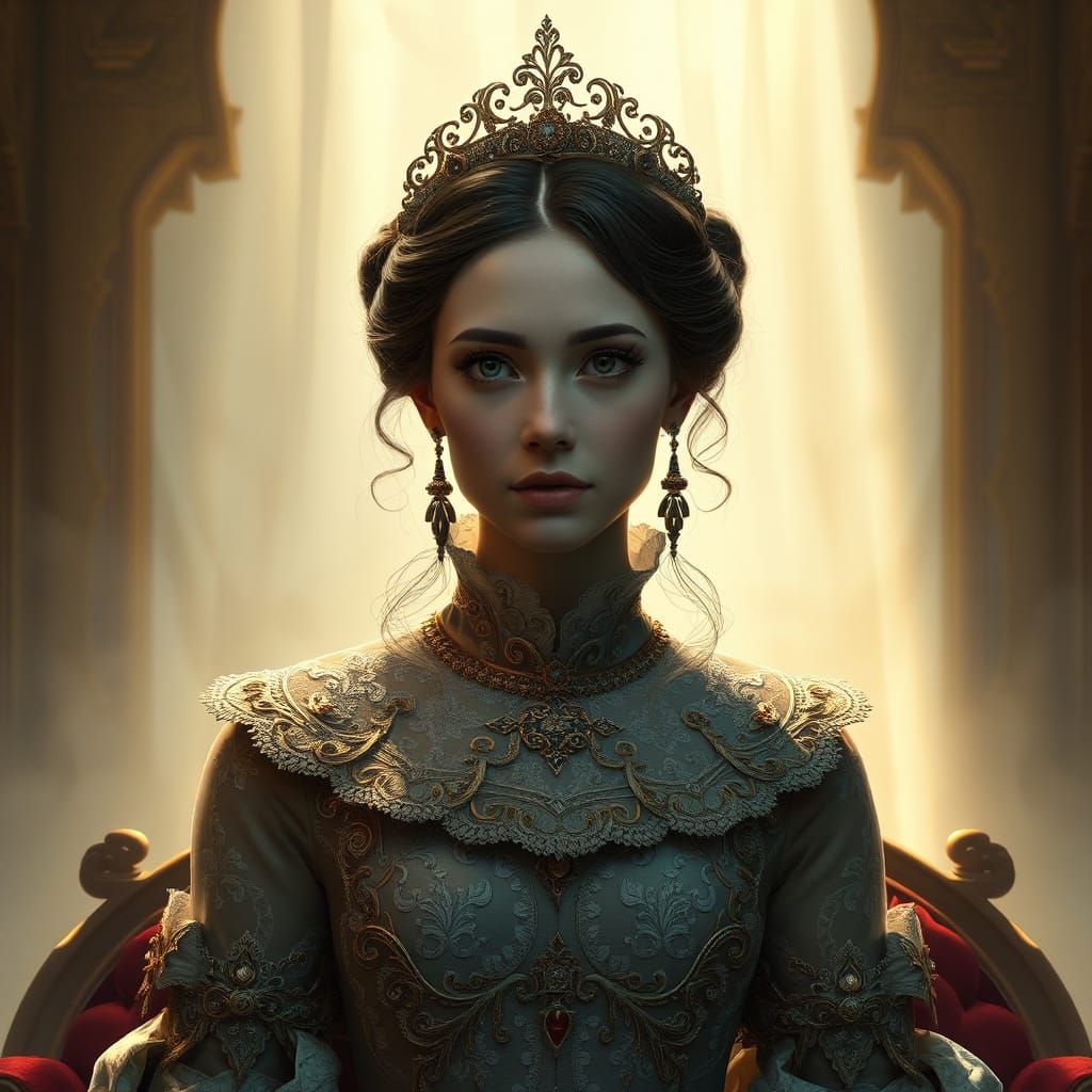 Ornate Portrait with Dramatic Lighting in Art Nouveau Style