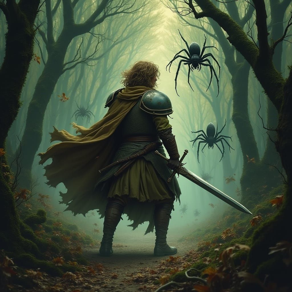 Bilbo Scares Spiders in Mirkwood, Olbinski Style