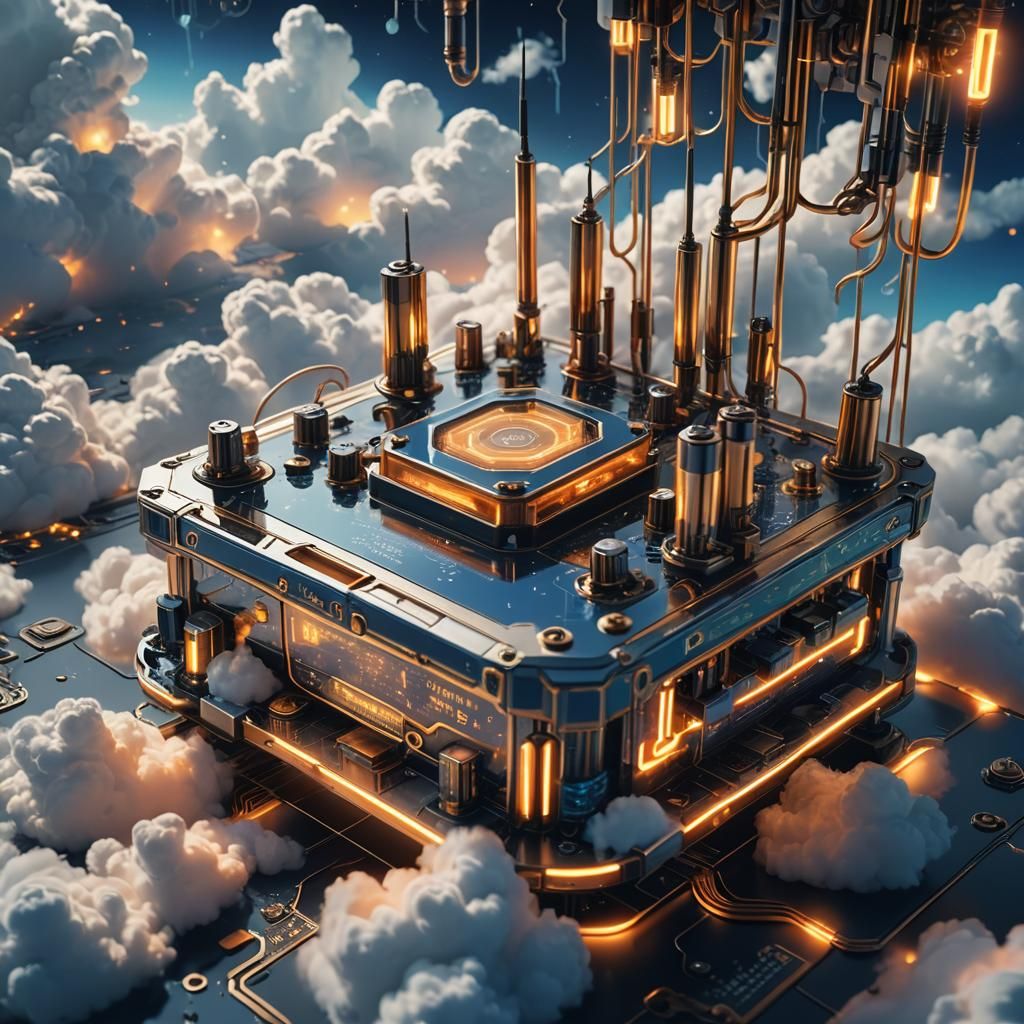 Futuristic Router in the Clouds: Vibrant Digital Art