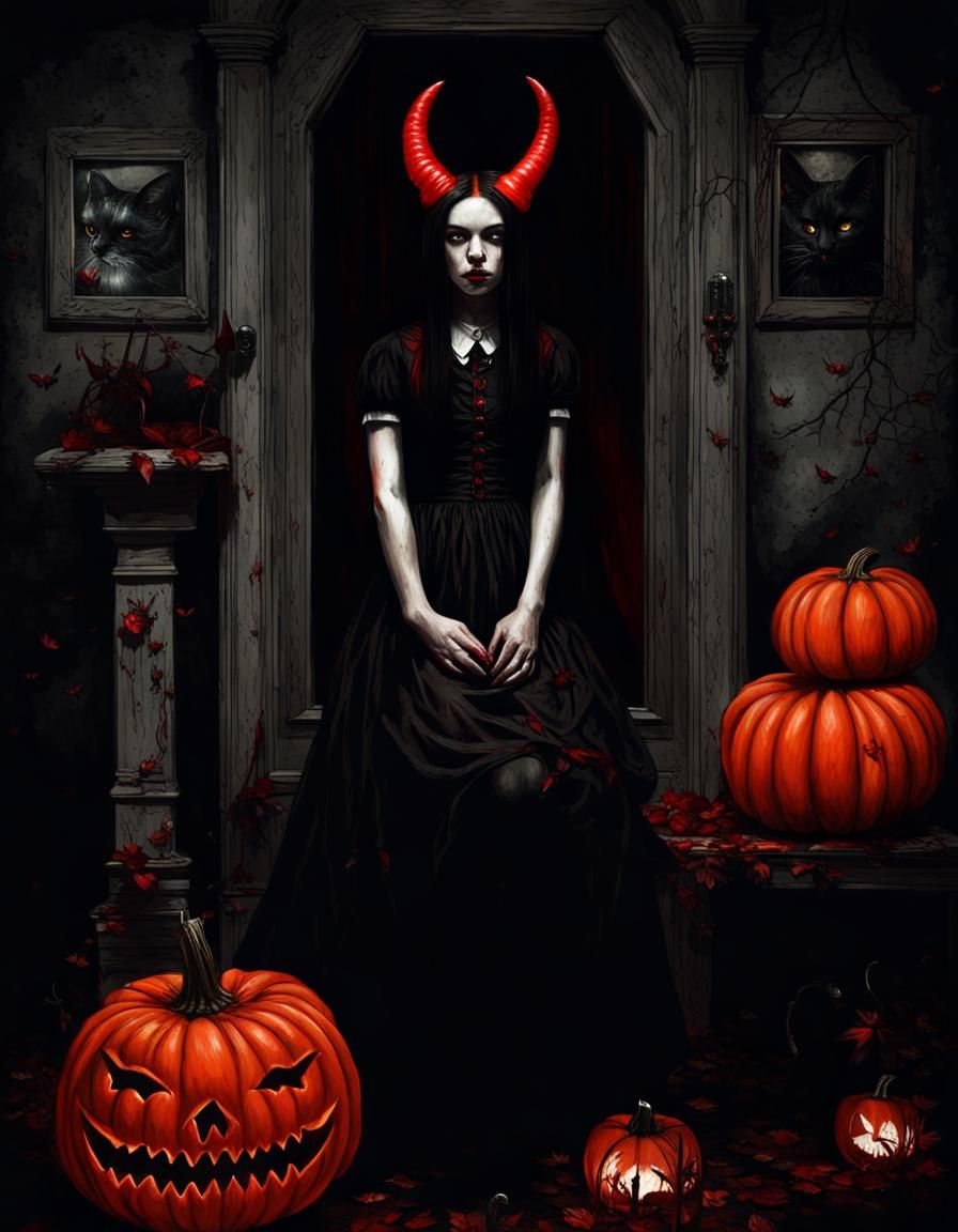 Gothic Horror: Devil Horns in Haunted House