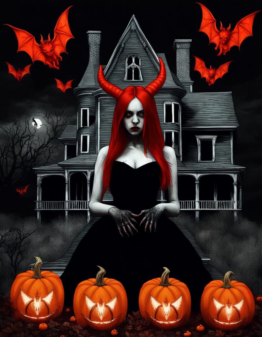Gothic Horror: Haunted House with Devilish Girl