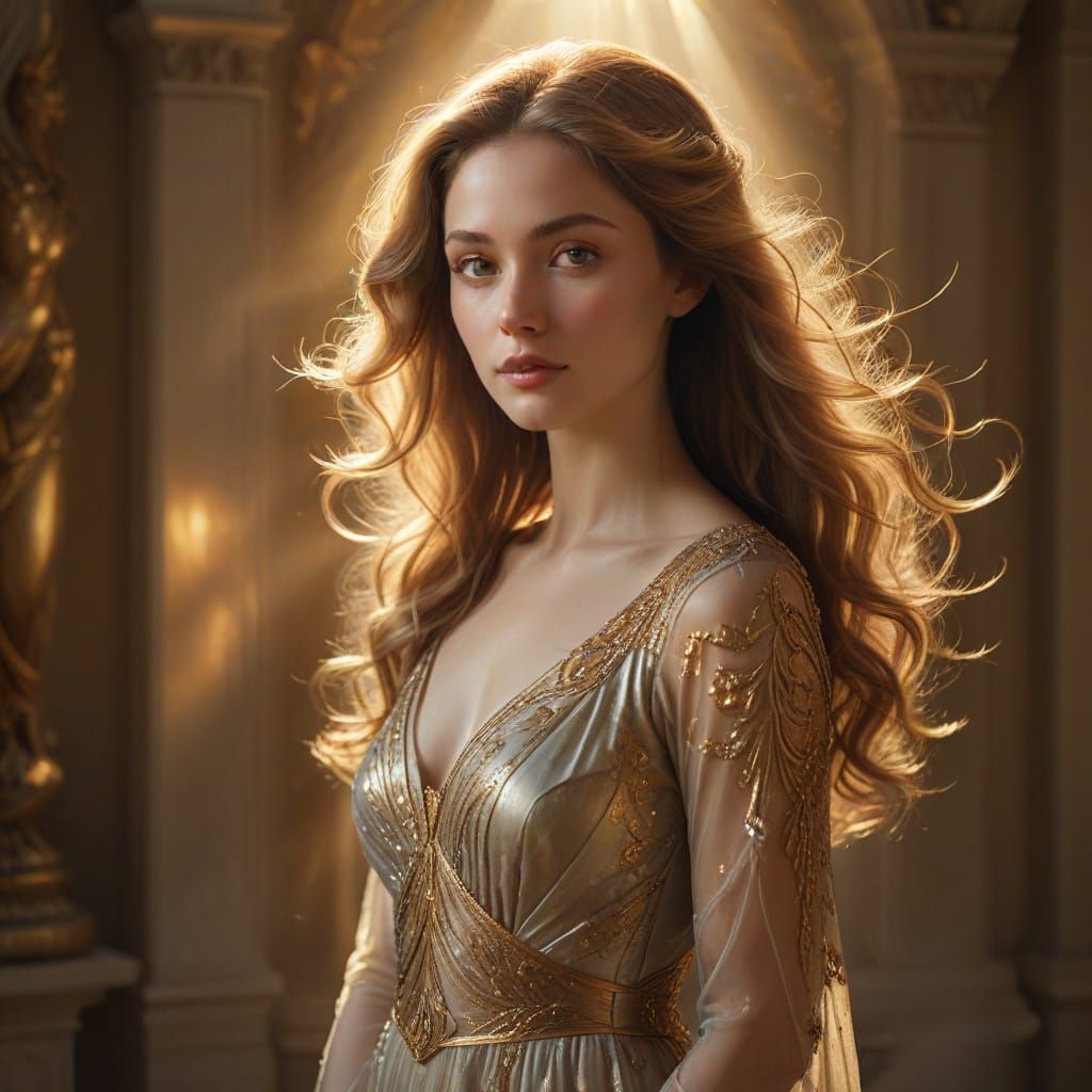 Ethereal Portrait of a Serene Woman in Painterly Realism