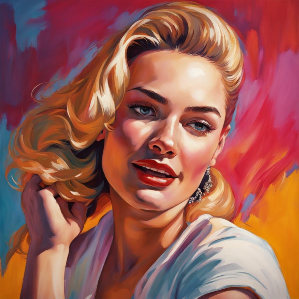 Glamorous Pin-Up Girl in Vibrant Oil Painting