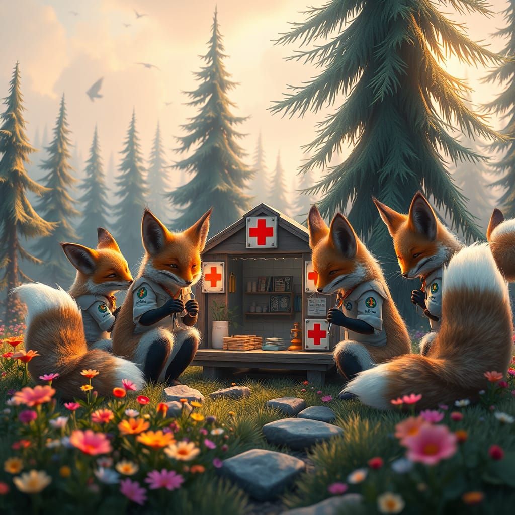 Furry Female Foxes Build Whimsical First Aid Station Amidst ...