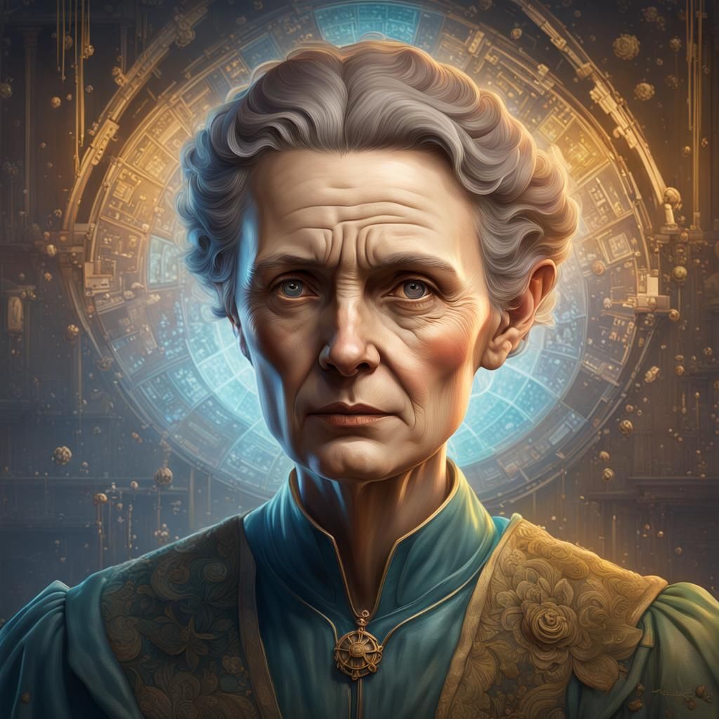 Hyperrealistic Portrait of Marie Curie in Art Nouveau Style