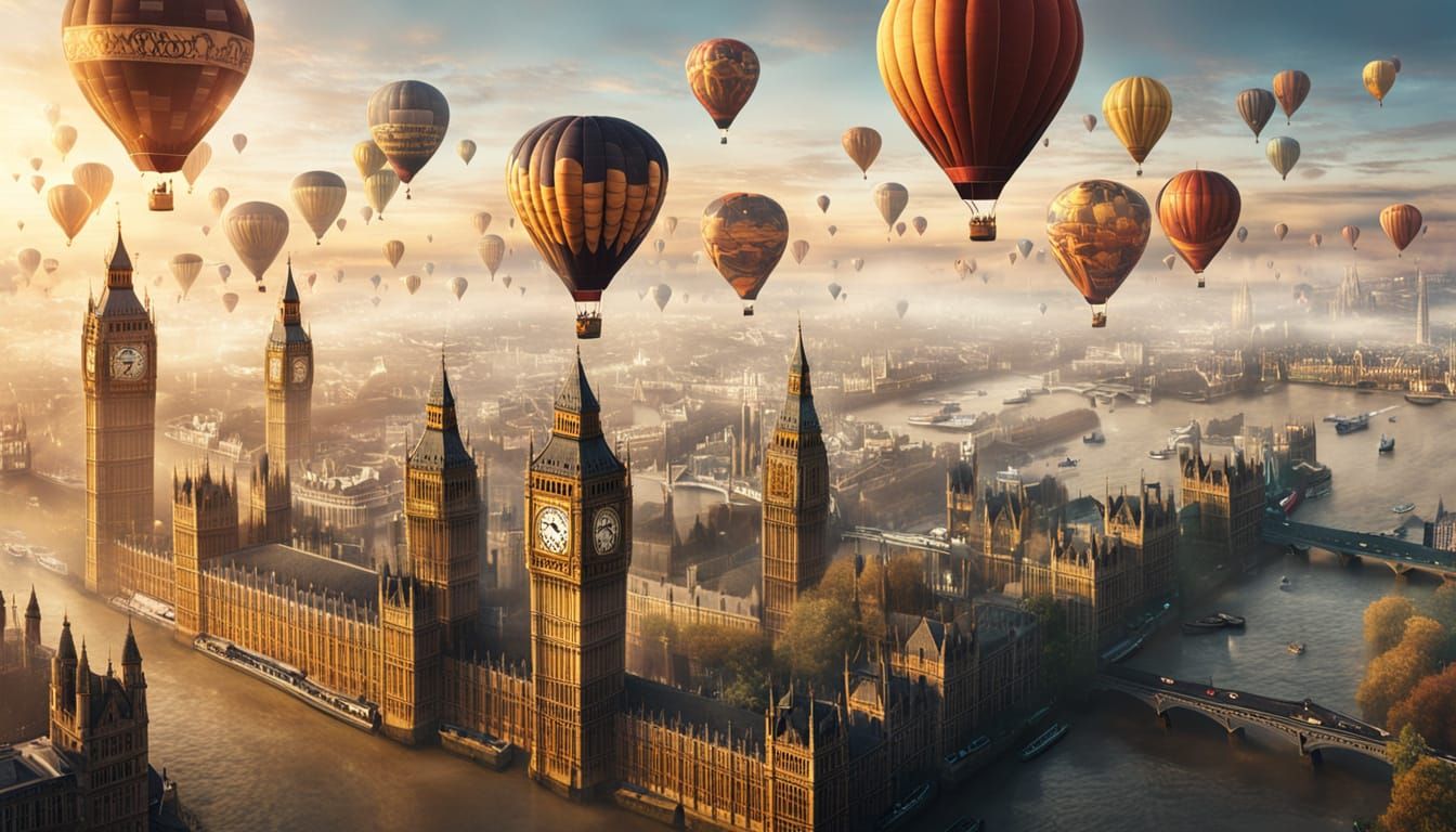 Victorian Hot Air Balloons Over London: Splash Art