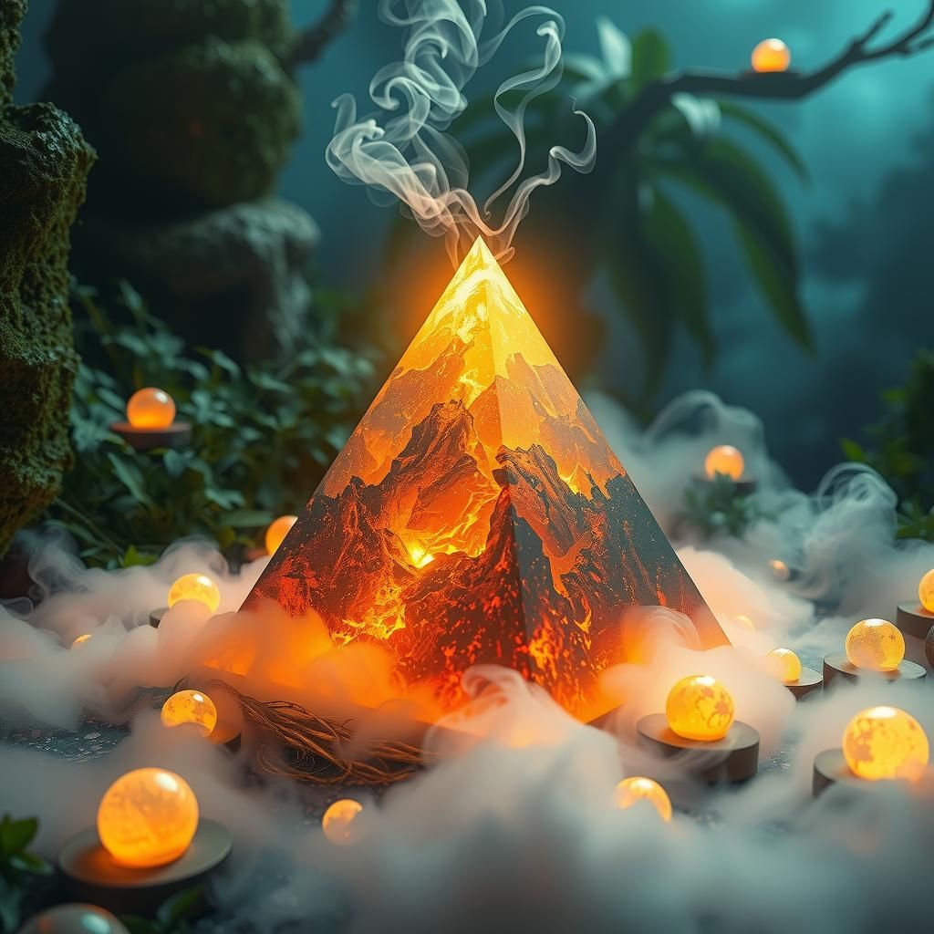 Mystical Orgonite Pyramid in Surreal Landscape