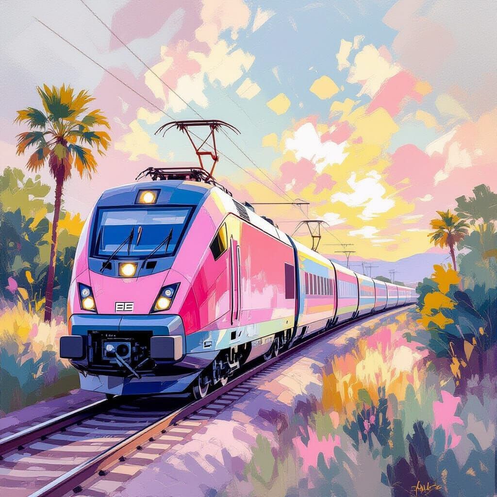 Train in Impressionist Rococo Metamodern Style