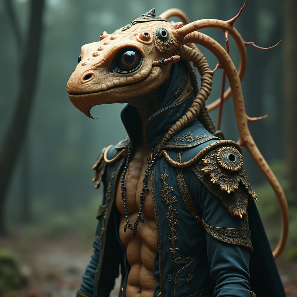 Alien-Human Hybrid in Edward Hopper Style