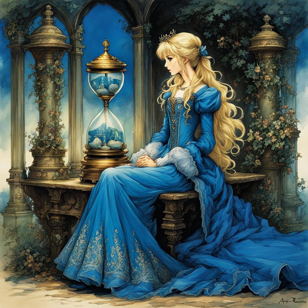 Blond Princess with Hourglass in Anime Style