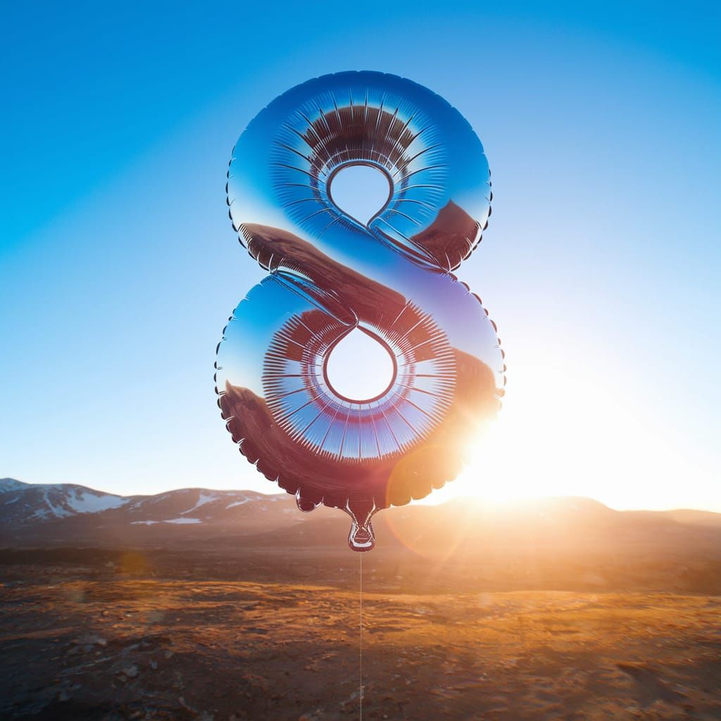 A Colorful Cartoon Balloon Number 8 in Vibrant Pixar Style