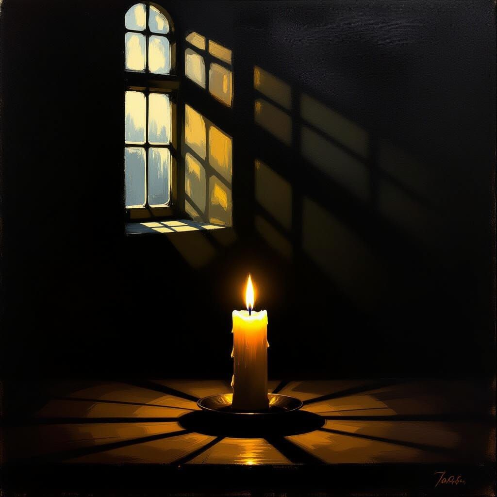 Candlelit Room Shadows in Dramatic Oil Painting Style