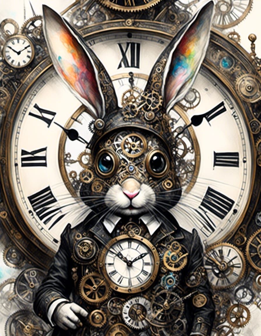 Intricate Clockwork Cyborg Rabbit in Steampunk Style
