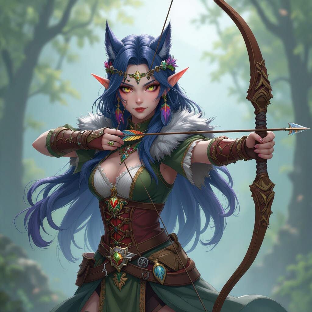 Dragon Warrior Princess with Rainbow Hair and Owl Companion