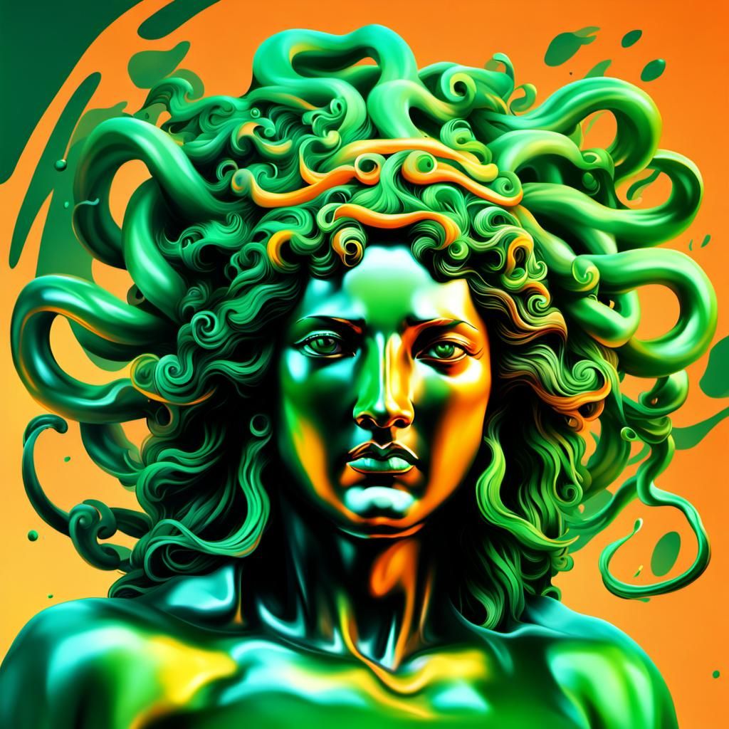 Vaporwave Medusa Hyperrealistic Splash Art
