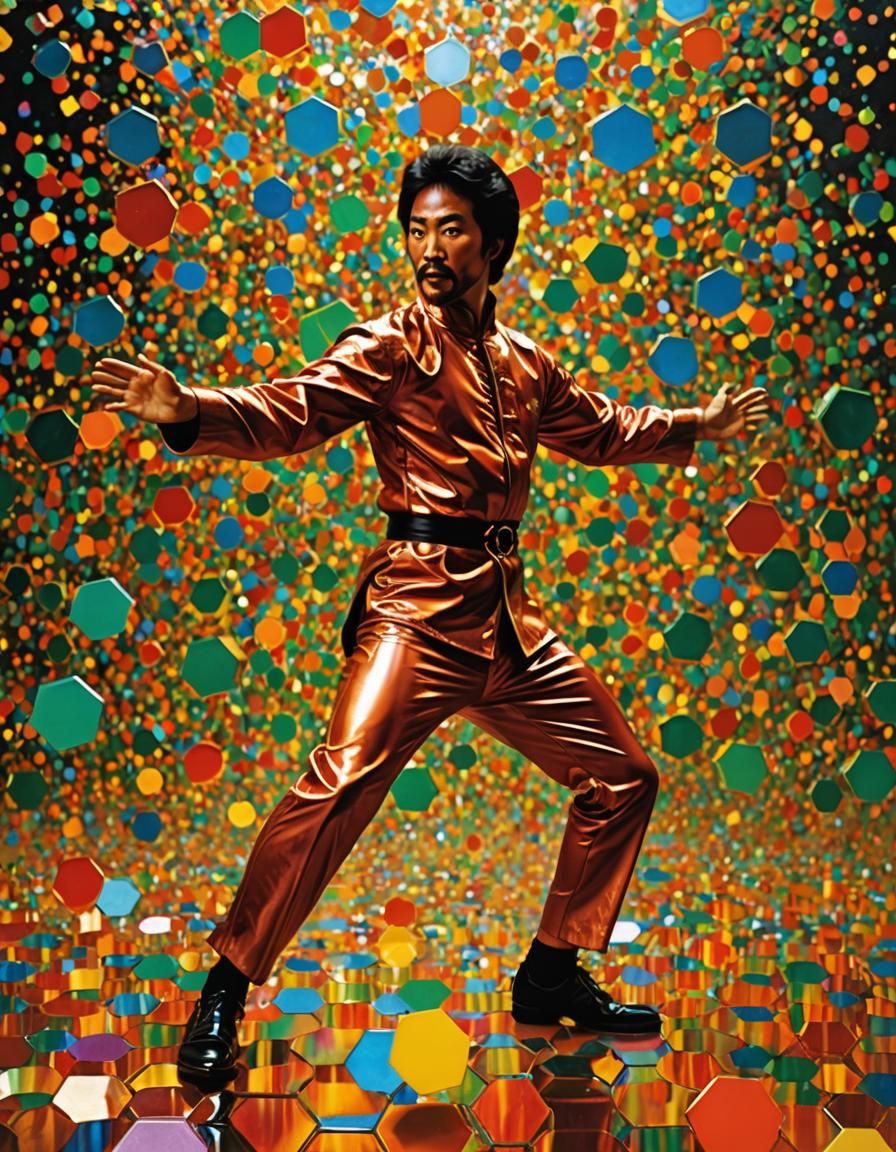 Fiery 70s Kung Fu Action Portrait in Auroracore Style