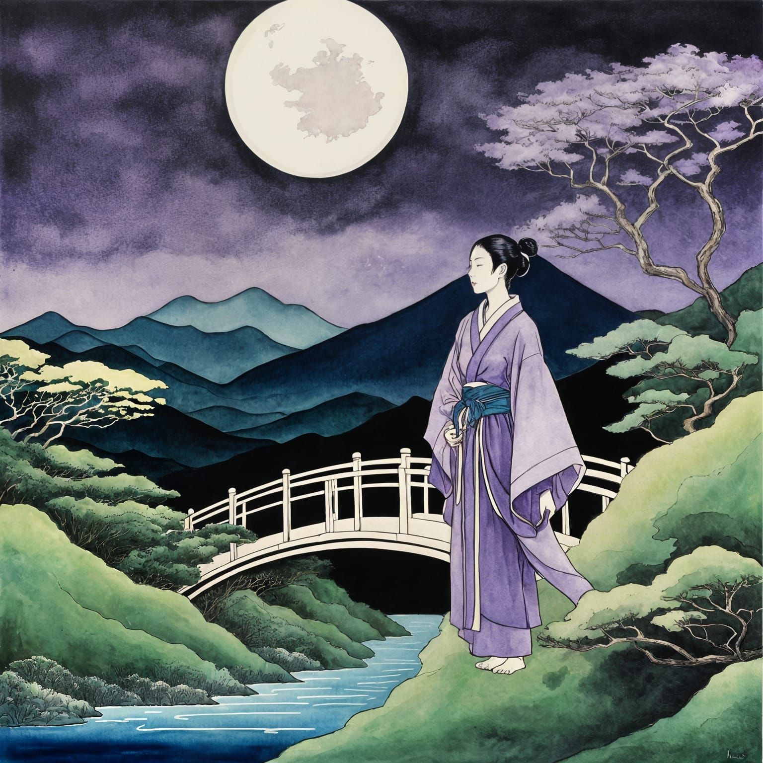 Japanese Woman Soars Under the Rising Moon