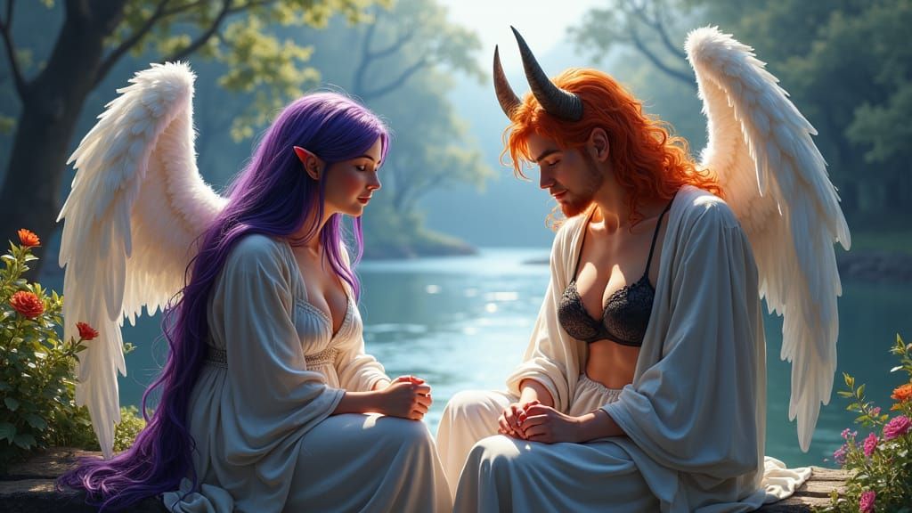 Shy Angel Hides Bra From Devil in Graffiti Art