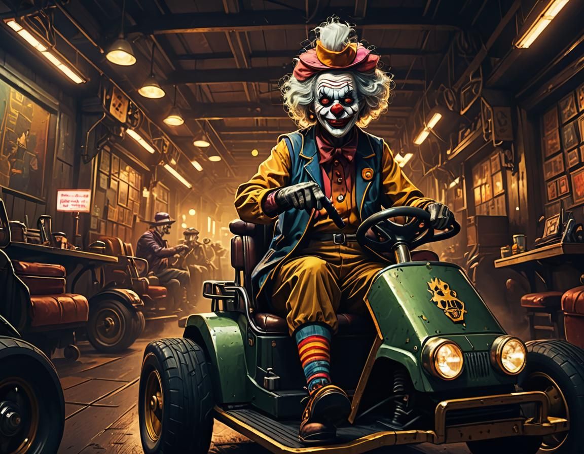 Old Lady Driving Golf Kart in Dieselpunk Style