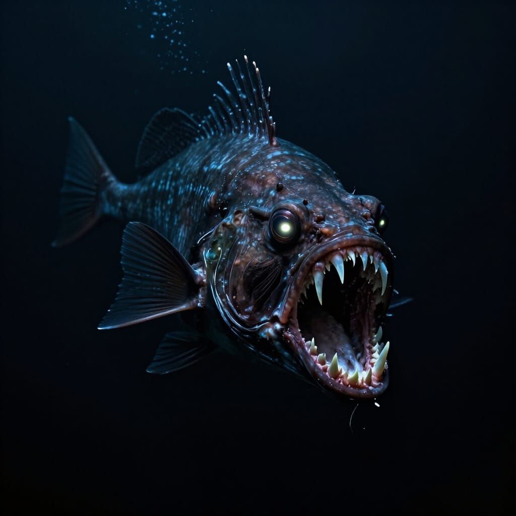 Terrifying Anglerfish Lurks in Abyssal Darkness