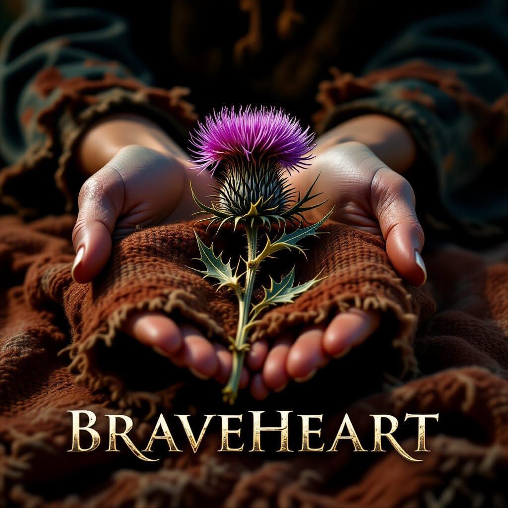 Dried Thistle on Wool in Fantasy Matte Painting Style