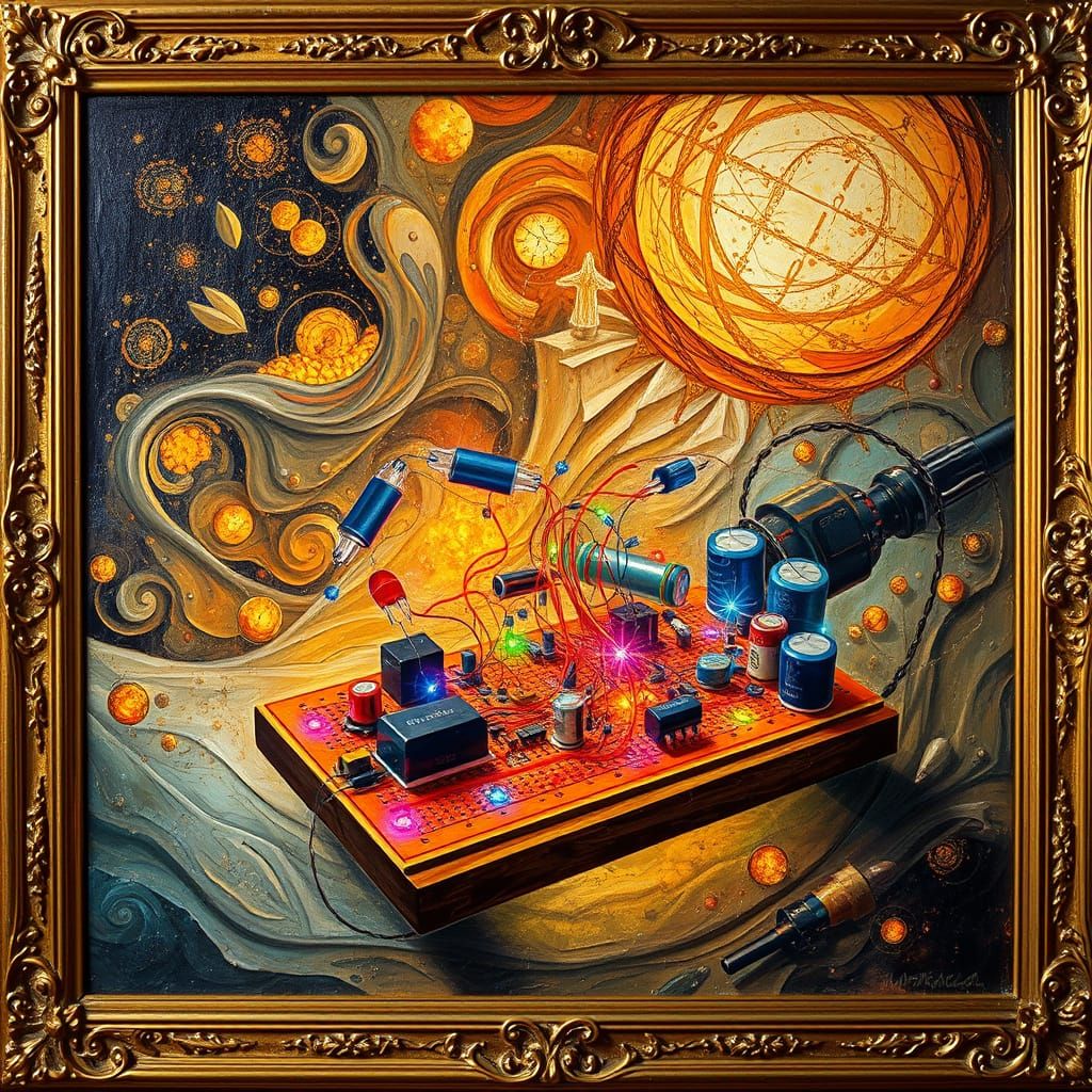 Impasto Oil Painting of an Electrical Circuit in a Dreamlike...