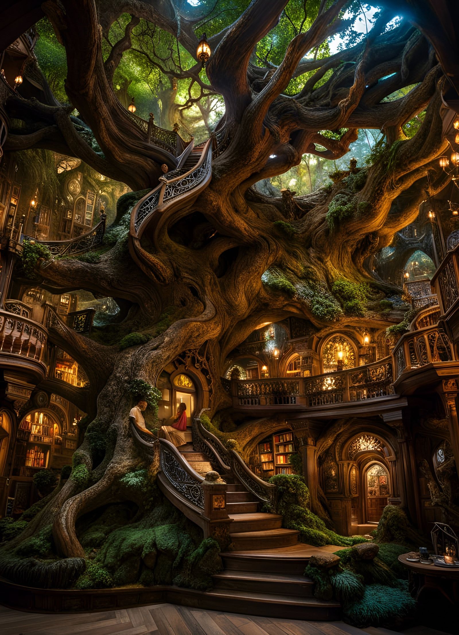 Intricate Faerie Museum Inside a Gnarled Oak