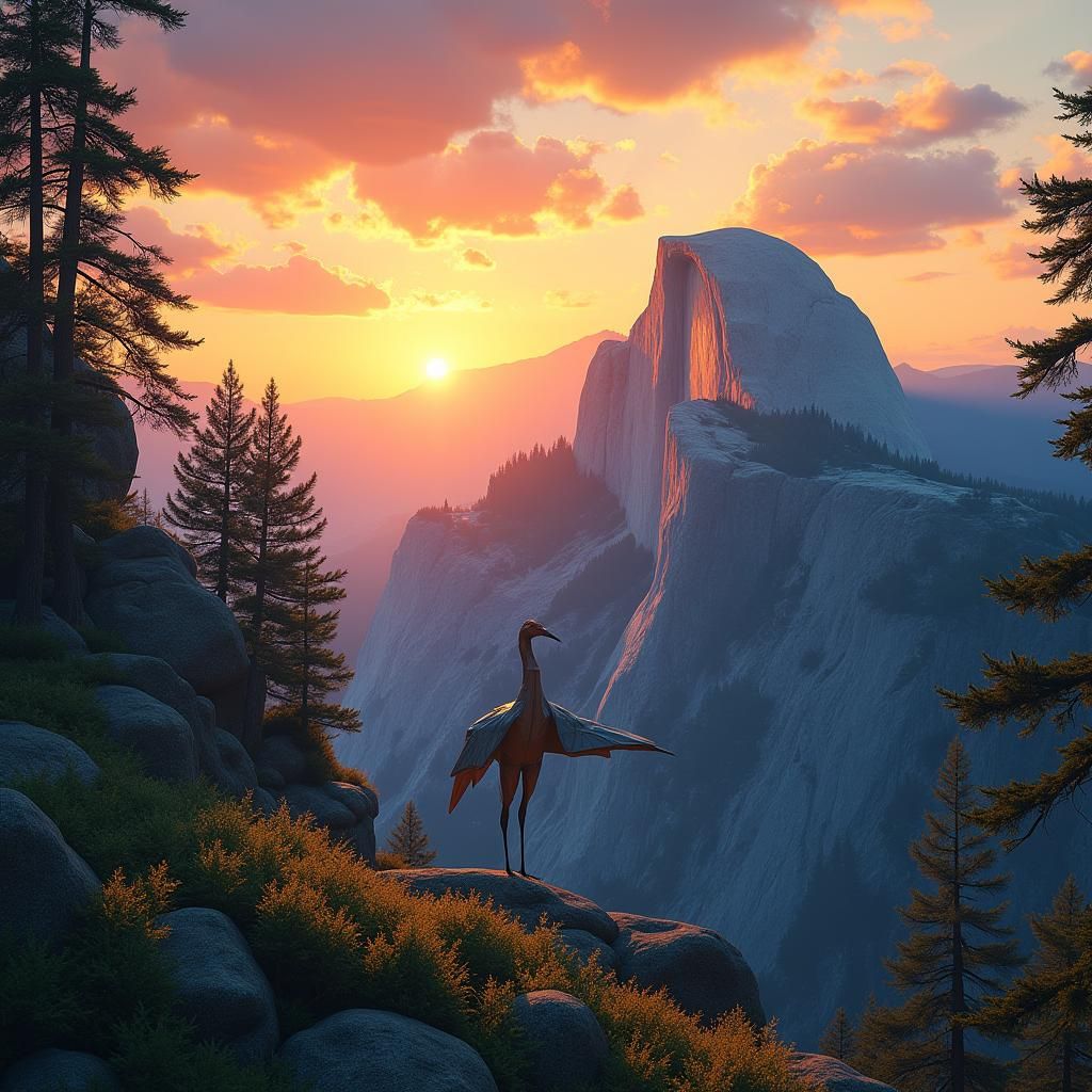 Origami Crane at Yosemite: Surreal Landscape