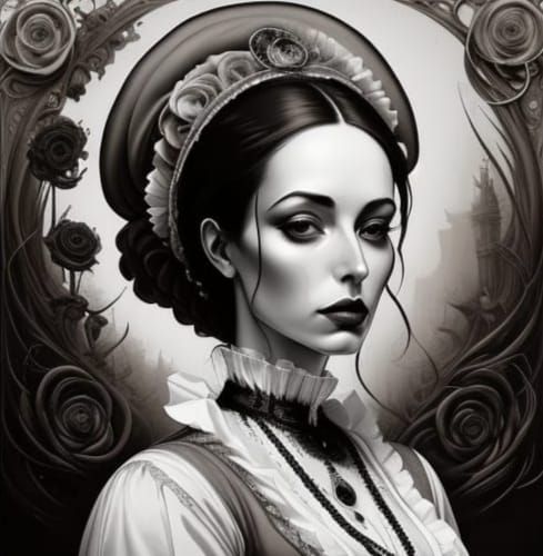 Victorian Woman in Sepia, Creepy Charcoal Art