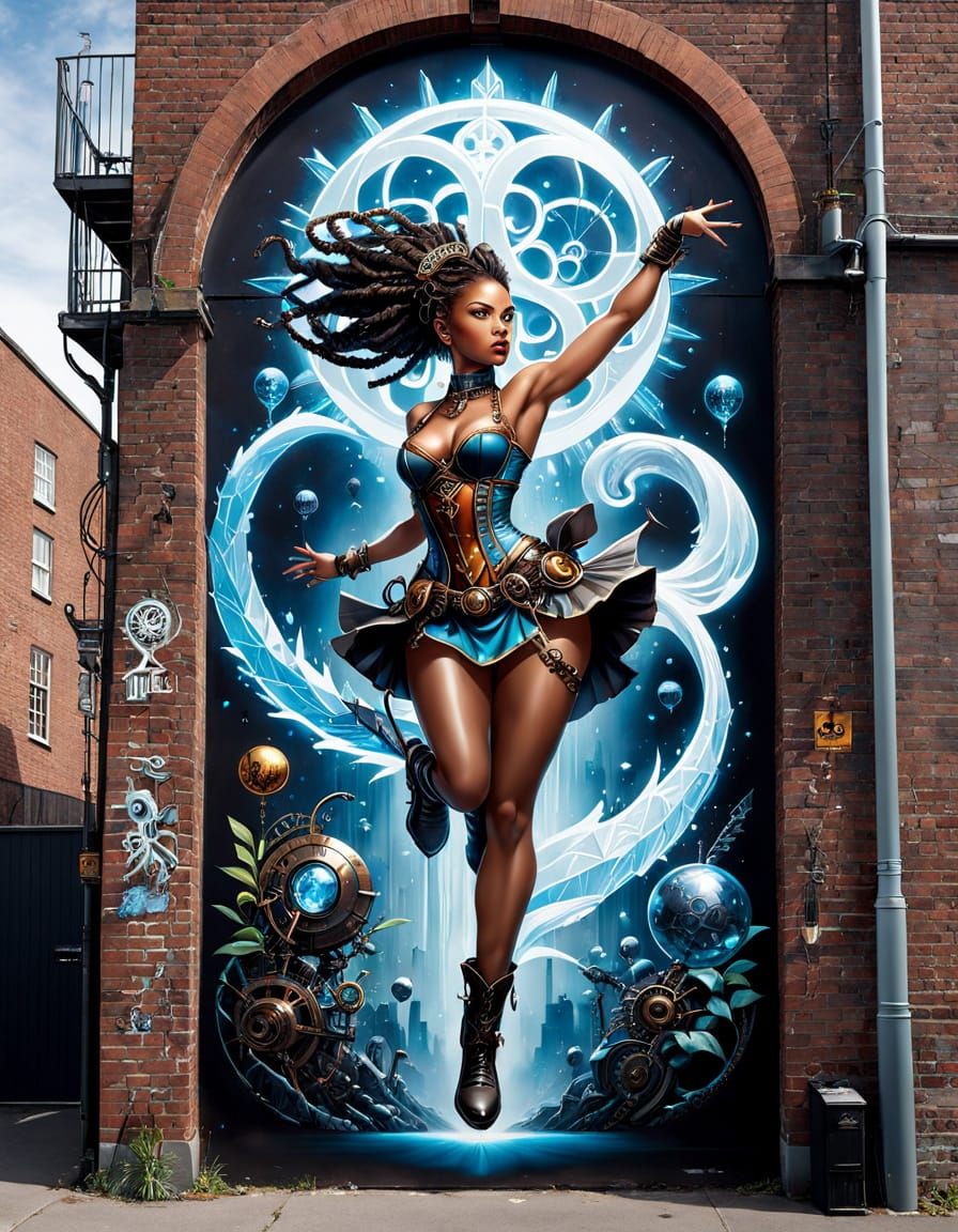 Steampunk girl in graffiti art