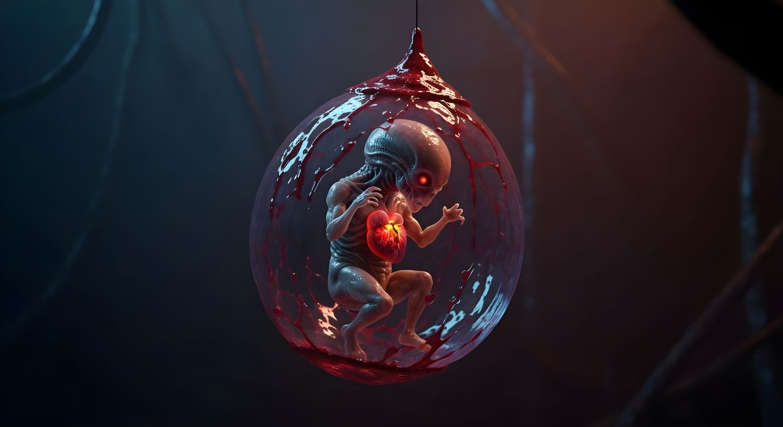 Alien Cocoon With Pulsing Embryo in Ominous 3D Lighting