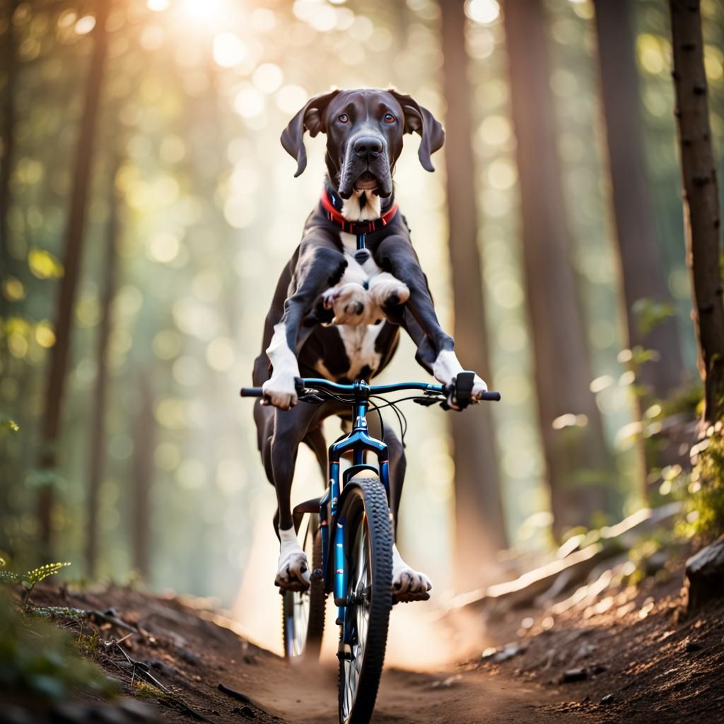 Great Dane on a bike