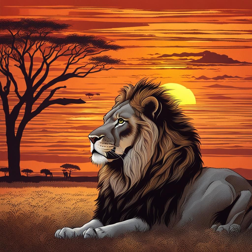 Lion at Sunset: A Majestic Silhouette