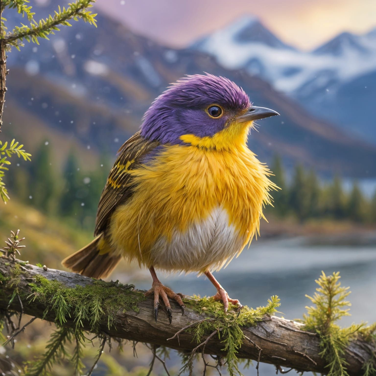 Fluffy Phoenix-Warbler Hybrid with Purple Eyes