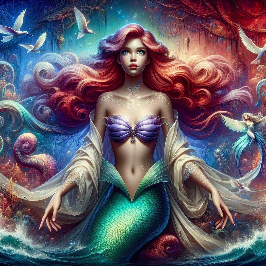 Adult Little Mermaid: Matte Painting in Fantasy Style